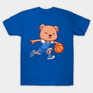 Basketball Bear Cute Cartoon T-Shirt